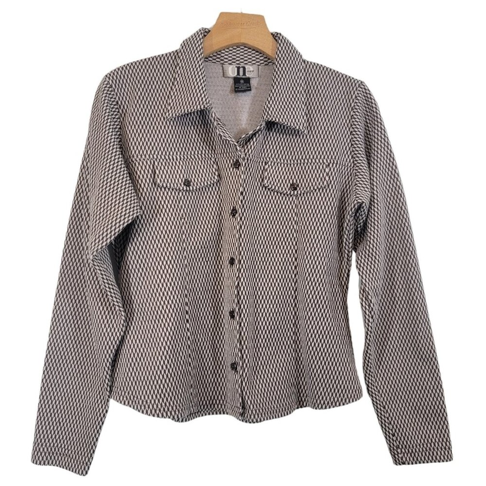 One Step Up Western Shirt Vintage 90s Brown Geometric Button Up Womens Medium